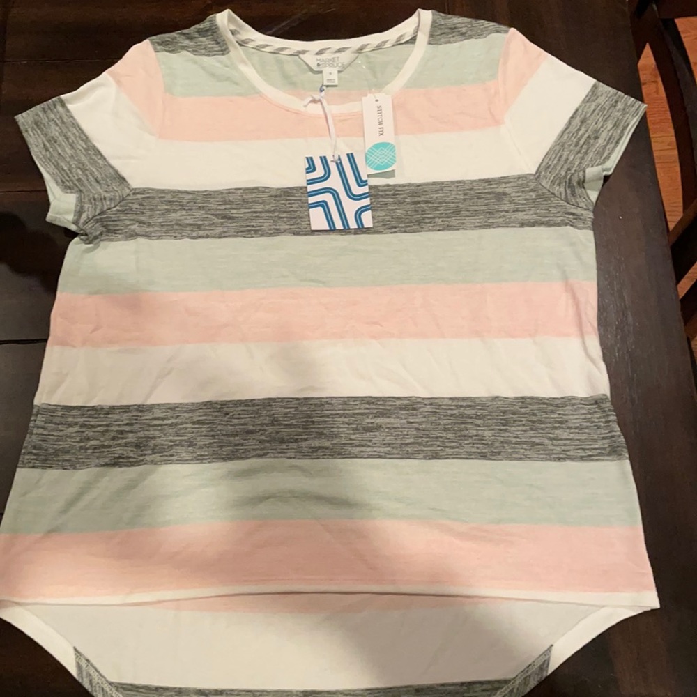 Pale green, pink, white, & gray tunic knit shirt.  XL